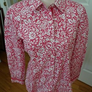 Pink/White L. Sleeve Front Button Blouse-Sz S-NEW